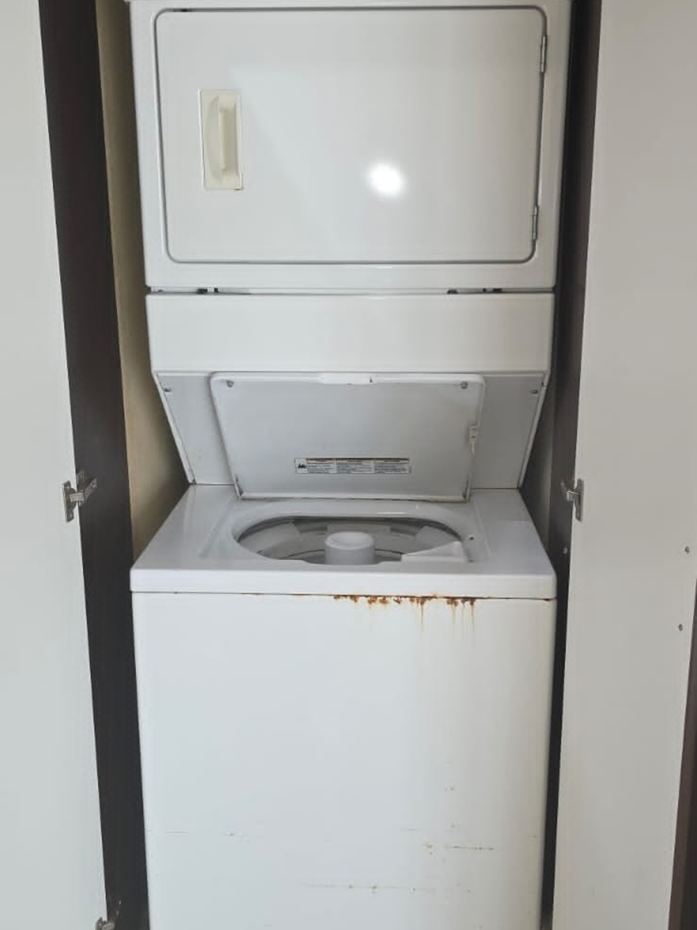 Stacked White Laundry Washer-Dryer Unit - White
